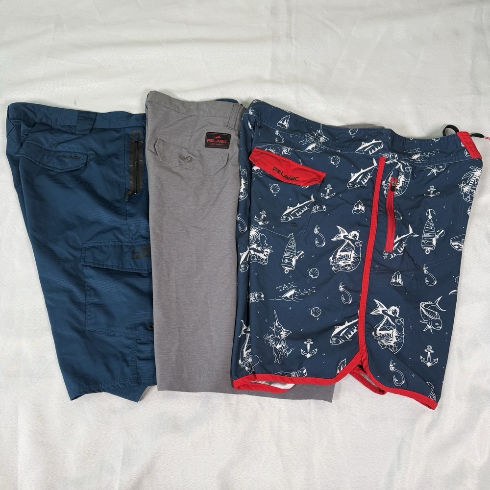 Pelagic Hybrid Board Shorts Bundle 3 Mens 38 The Wedge, Dir-Flex, Mako Offshore